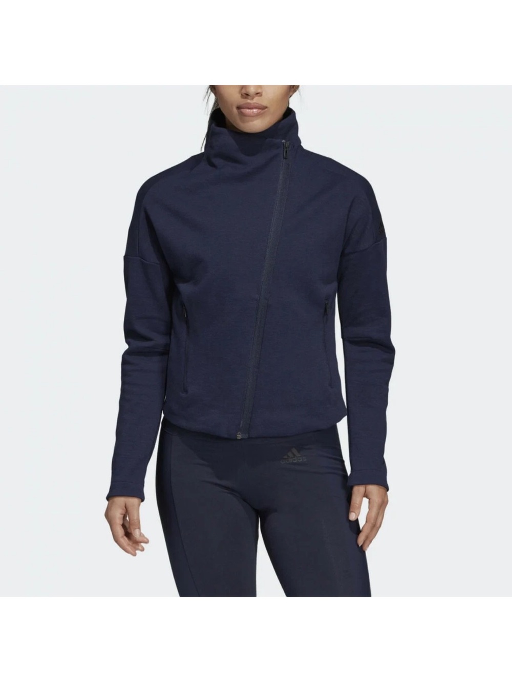adidas Women's Dark Navy Asymmetrical Zip Bomber Jacket